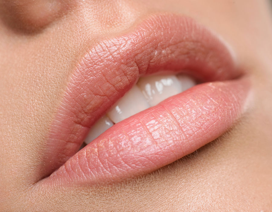Soft hydrated lips close-up